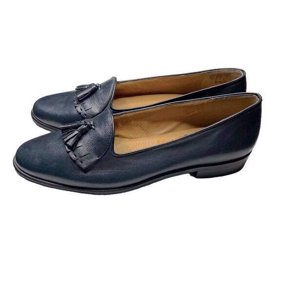 SELBY Moc Fit Wm’s Sz 8.5 Navy Blue Handcrafted Classic Leather Tassle Loafers - Picture 3 of 7